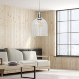 First Choice Lighting Belten - Clear Glass Cloche Chrome Retro Pendant Fitting - thumbnail 4
