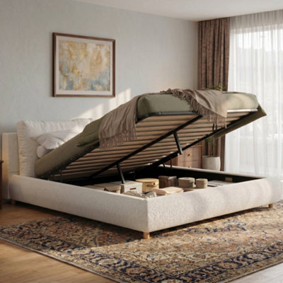 Bouclé Ottoman Storage Bed With Cushions - image 1