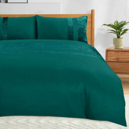 Casabella Luxury Crushed Velvet Panel Band Duvet Cover Sets With Pillow Case King Duvet Cover Bedding Set Jade - thumbnail 3
