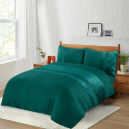 Casabella Luxury Crushed Velvet Panel Band Duvet Cover Sets With Pillow Case King Duvet Cover Bedding Set Jade - thumbnail 4