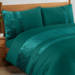 Casabella Luxury Crushed Velvet Panel Band Duvet Cover Sets With Pillow Case King Duvet Cover Bedding Set Jade