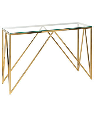 Beliani Glamouria Gold Console Table 120 X 40 Cm Tempered Glass With Gloss Stainless-Steel Frame - image 1
