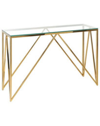 Beliani Glamouria Gold Console Table 120 X 40 Cm Tempered Glass With Gloss Stainless-Steel Frame - thumbnail 1