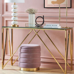 Beliani Glamouria Gold Console Table 120 X 40 Cm Tempered Glass With Gloss Stainless-Steel Frame - thumbnail 2