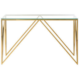 Beliani Glamouria Gold Console Table 120 X 40 Cm Tempered Glass With Gloss Stainless-Steel Frame - thumbnail 3