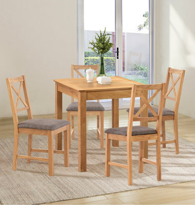 Hallowood Furniture Hereford Small Dining Table With 4 Cross Back Oak Chairs (Grey Seat) - image 1
