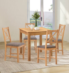 Hallowood Furniture Hereford Small Dining Table With 4 Cross Back Oak Chairs (Grey Seat) - thumbnail 1