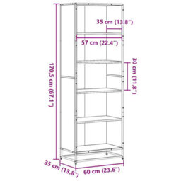 Berkfield Bookcase Smoked Oak 60X35X170.5 Cm Engineered Wood - thumbnail 9