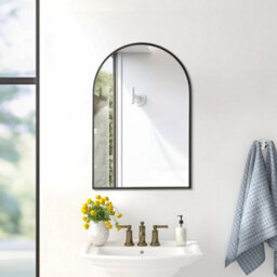 Thehotsale 50Cm X H 75Cm W Arch-Shape Wall Mounted Black Metal Framed Bathroom Mirror Decorative - thumbnail 2