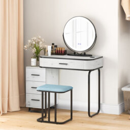 Costway Dressing Table Vanity Set Makeup Stool W/ Charging Station & 3-Color Lighted Swivel Mirror & 3-Drawer Chest - thumbnail 4