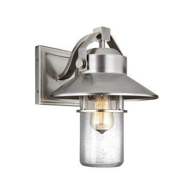 Outdoor Ip44 Wall Light Lantern In Brushed Steel Finish - 1 Bulb Led Sconce