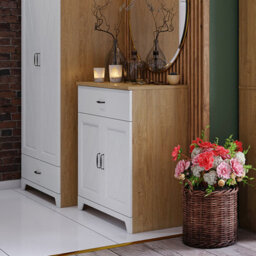 Heze Furniture Provenza 2 Door 1 Drawer Rustic Style Sideboard - Stone Oak / White Matt - thumbnail 3