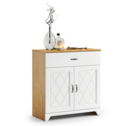Heze Furniture Provenza 2 Door 1 Drawer Rustic Style Sideboard - Stone Oak / White Matt - thumbnail 2