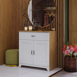 Heze Furniture Provenza 2 Door 1 Drawer Rustic Style Sideboard - Stone Oak / White Matt - thumbnail 1