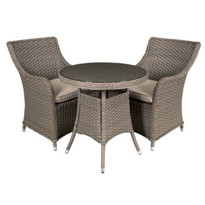 Dellonda Chester 3 Piece Rattan Garden Furniture Dining Set, Glass Table, Brown - image 1