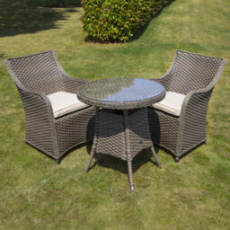 Dellonda Chester 3 Piece Rattan Garden Furniture Dining Set, Glass Table, Brown - thumbnail 8