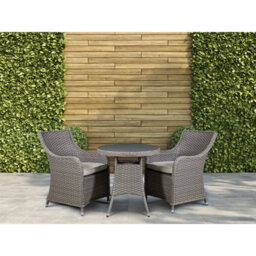 Dellonda Chester 3 Piece Rattan Garden Furniture Dining Set, Glass Table, Brown - thumbnail 9