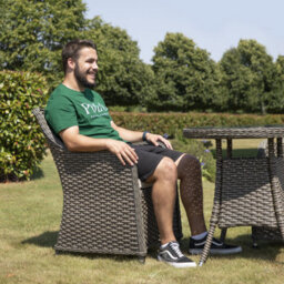 Dellonda Chester 3 Piece Rattan Garden Furniture Dining Set, Glass Table, Brown - thumbnail 7