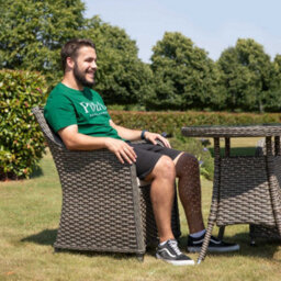 Dellonda Chester 3 Piece Rattan Garden Furniture Dining Set, Glass Table, Brown - thumbnail 5