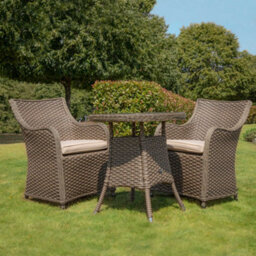 Dellonda Chester 3 Piece Rattan Garden Furniture Dining Set, Glass Table, Brown - thumbnail 3