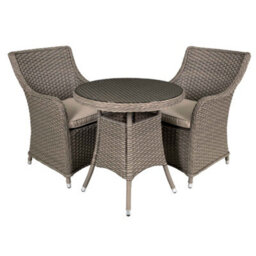 Dellonda Chester 3 Piece Rattan Garden Furniture Dining Set, Glass Table, Brown - thumbnail 1