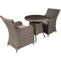 Dellonda Chester 3 Piece Rattan Garden Furniture Dining Set, Glass Table, Brown - thumbnail 2