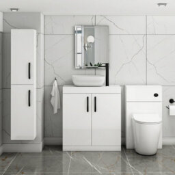 Royal Bathrooms Turin 800mm Floor Standing Vanity Unit 2 Door Gloss White & Countertop Basin - Elva With Matt Black Handle - thumbnail 2