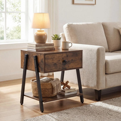 Metal Frame And Adjustable Foot Pads Wooden End Table For Bedroom - image 1