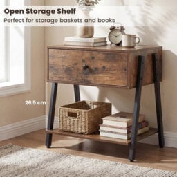 Metal Frame And Adjustable Foot Pads Wooden End Table For Bedroom - thumbnail 4
