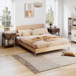 Metal Frame And Adjustable Foot Pads Wooden End Table For Bedroom - thumbnail 6