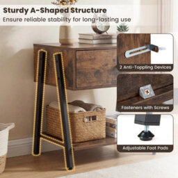 Metal Frame And Adjustable Foot Pads Wooden End Table For Bedroom - thumbnail 5