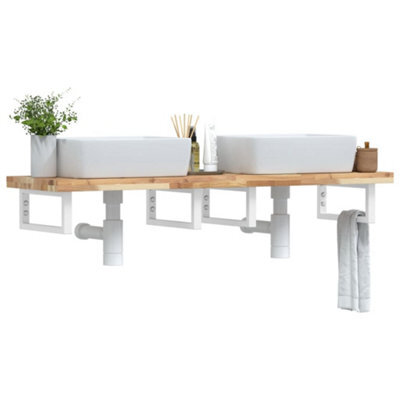 Berkfield Basin Shelf Wall Mounted Steel And Solid Wood Acacia - image 1