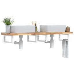 Berkfield Basin Shelf Wall Mounted Steel And Solid Wood Acacia - thumbnail 1