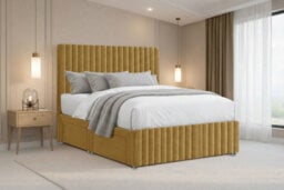 "Nexus Verona Plush Divan, Mustard, 54"" Hb + 12"" Fb, 2 Drawers Right, Open Coil Mattress, King" - thumbnail 2