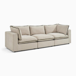 Furniturebox Uk Echo Cream & Green Trim Linen-Look Fabric 3 Seater Modular Sofa - thumbnail 6