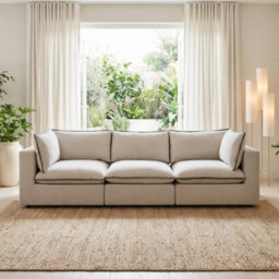 Furniturebox Uk Echo Cream & Green Trim Linen-Look Fabric 3 Seater Modular Sofa - thumbnail 1