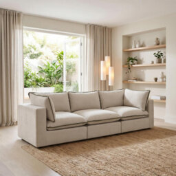 Furniturebox Uk Echo Cream & Green Trim Linen-Look Fabric 3 Seater Modular Sofa - thumbnail 2