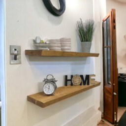 MKGT Set Of 2 Live Edge Rustic Wall Shelves Ideal For Kitchen Room Deco Shelf (Tudor Oak, 70 Cm Long) - thumbnail 6