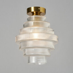 Litecraft Louisa Satin Brass Ribbed Glass Flush Ceiling Light - thumbnail 3
