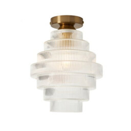 Litecraft Louisa Satin Brass Ribbed Glass Flush Ceiling Light - thumbnail 2