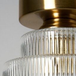 Litecraft Louisa Satin Brass Ribbed Glass Flush Ceiling Light - thumbnail 5