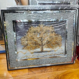 Biznest Crushed Crystal Silver Blossom Tree Modern 3D Glitter Liquid Art Wall Art 45X45Cm (Gold)