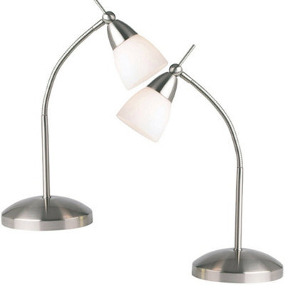 2 Pack - Touch Dimmer Table Lamp Light Satin Chrome & Glass Shade Reading Task - image 1