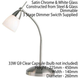 2 Pack - Touch Dimmer Table Lamp Light Satin Chrome & Glass Shade Reading Task - thumbnail 3