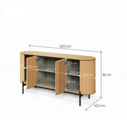 Arte Elegant Rotto 3 Sideboard Cabinet, Oak Vincenza & Eucalyptus Finish, Spacious Storage H820mm W1670mm D450mm - thumbnail 4