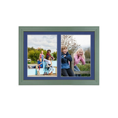 AK Frames 20X14 Green Classic Multi Photo Frame With Blue Mount - Holds 2 Apertures (2X) A4 Photos - image 1