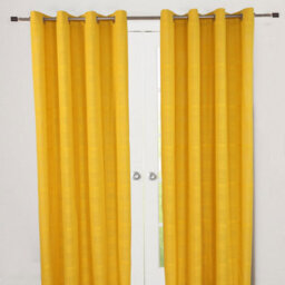 "Homescapes Cotton Rajput Ribbed Yellow Curtain Pair, 66 X 90"" Drop"