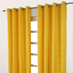 "Homescapes Cotton Rajput Ribbed Yellow Curtain Pair, 66 X 90"" Drop" - thumbnail 2