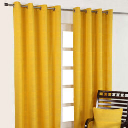 "Homescapes Cotton Rajput Ribbed Yellow Curtain Pair, 66 X 90"" Drop" - thumbnail 3