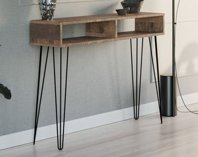 Impact Furniture Console Table Hallway Slim Desk Industrial Metal Hairpin Legs Loft Oak Effect Mr - image 1